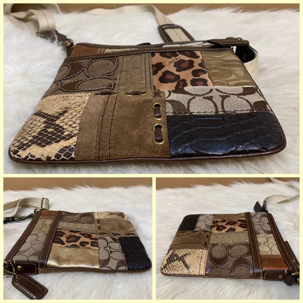 COACH Gallery Patchwork Multi-Texture Swing Pack Crossbody #40916 Brown Gold Tan - Picture 14 of 15